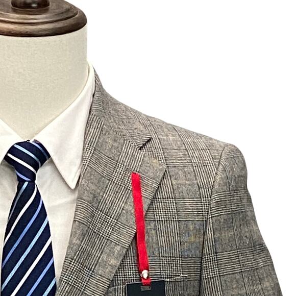 Tommy Hilfiger Men's 36 Regular Suit Jacket Modern Fit Wool Grey Camel Plaid NEW - Picture 5 of 9